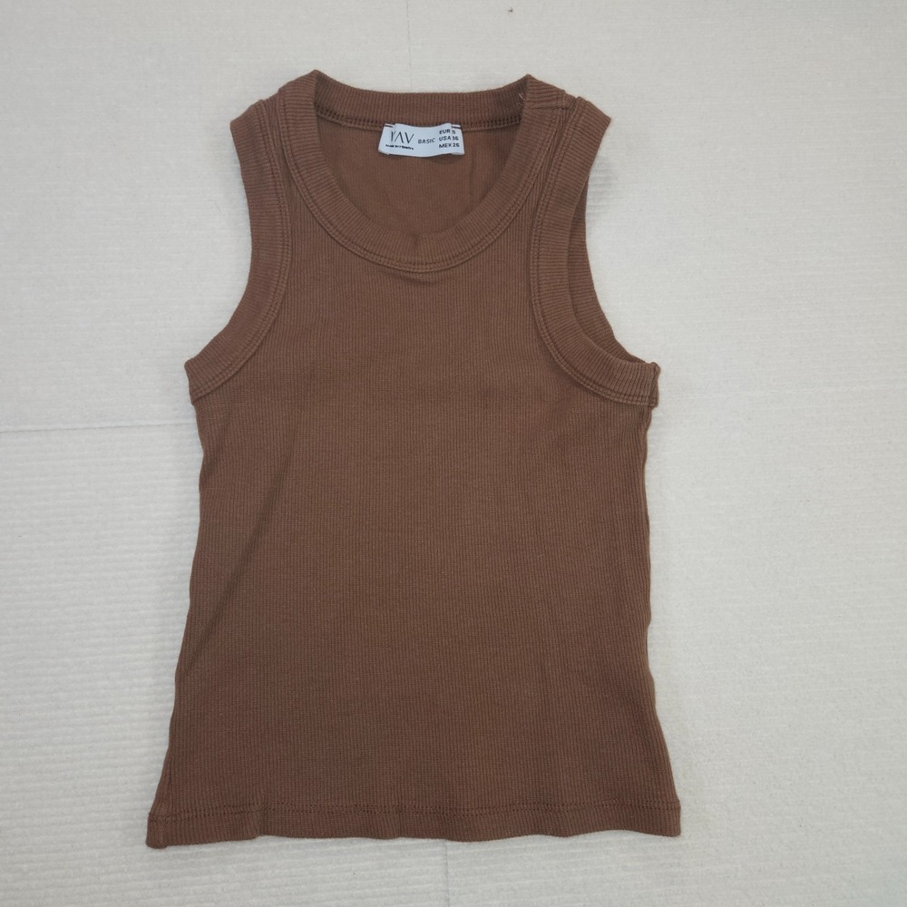 Woman's Vav Basic Brown Ribbed Small Tank Top
